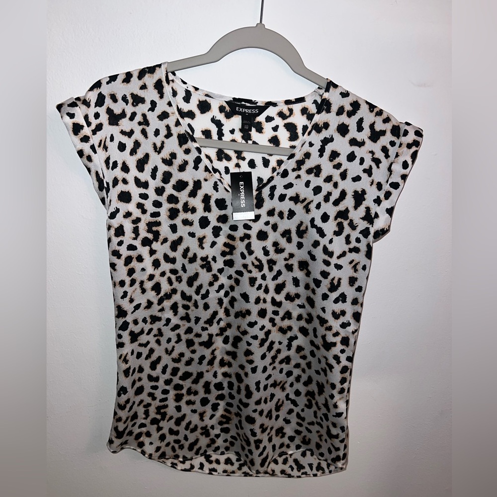 Express Black and Cream Leopard Print Blouse